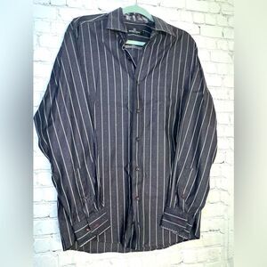Bugatchi Uomo Mens‎ Large Cotton Striped  Long Sleeve Button Up Shirt